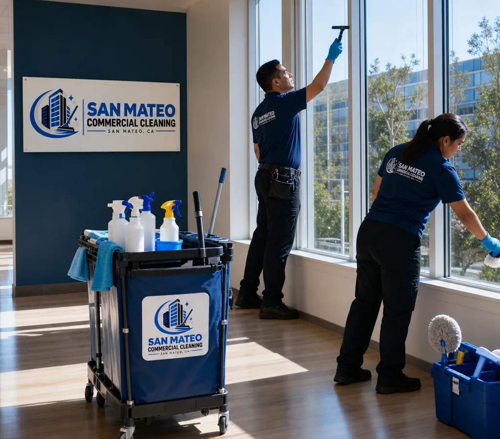 Commercial interior with hard floors, windows and work surfaces